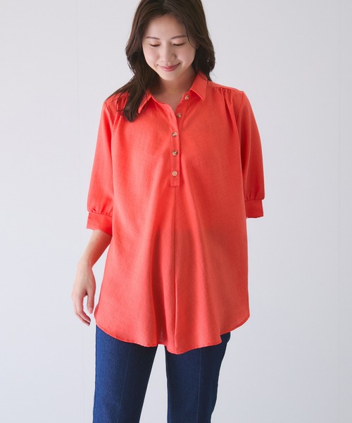 Jayro（ジャイロ）の「衿付き5分袖ブラウス（シャツ/ブラウス・レディース・ホワイト/ネイビー/マスタード/ブルー/ブラック/ブルー系その他5/オレンジ/グリーン・FREE）」の9枚目の写真