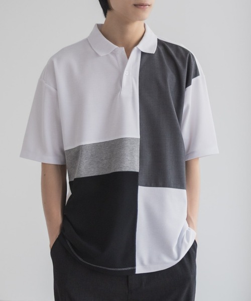 URBAN COLLECTION(アーバンコレクション)の「URBANCOLLECTION カノコ切替えポロシャツ(ポロシャツ・メンズ・ブラック系1/ブラック系2/ホワイト系1/ホワイト系2・S/M/L/XL)」の2枚目の写真