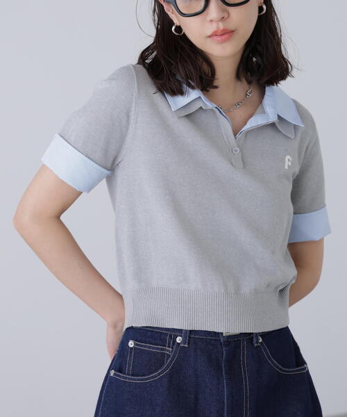セール】◇衿付きレイヤード風半袖ポロニット（ニット/セーター
