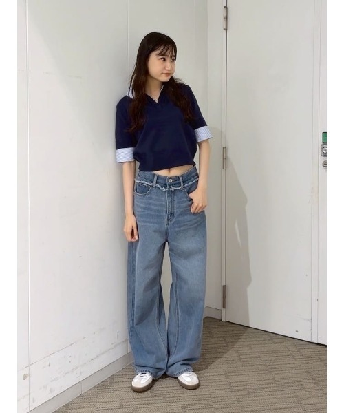 ニット セーター 衿付きレイヤード風半袖ポロニット レディース ◇衿付きレイヤード風半袖ポロニット（ニット/セーター