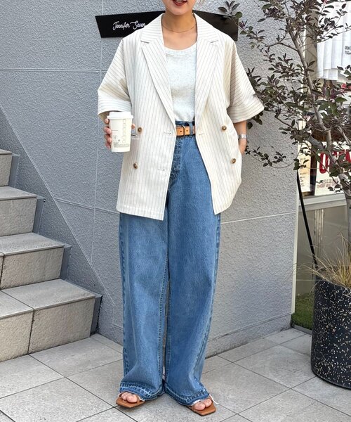 セール】リネン混ゆったり半袖シャツジャケット（テーラード