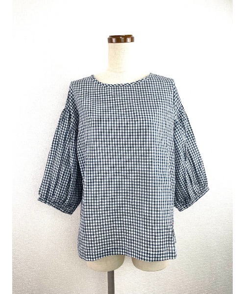 Rydia(リディア)の「ウォーキングコビニャーボリュームスリーブギンガムPO(シャツ/ブラウス・レディース・ネイビー/ブラック・M)」の1枚目の写真