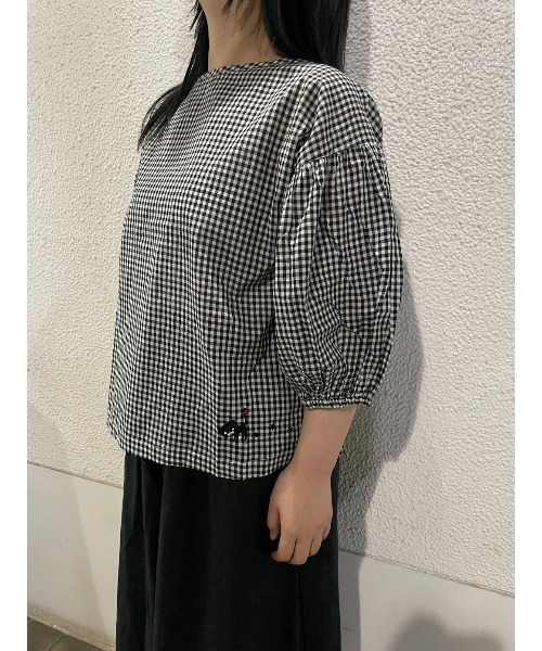 Rydia(リディア)の「ウォーキングコビニャーボリュームスリーブギンガムPO(シャツ/ブラウス・レディース・ネイビー/ブラック・M)」の8枚目の写真