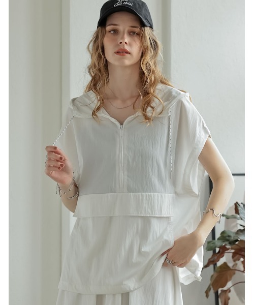 Re:EDIT（リエディ）の「[2025 SUMMER COLLECTION][RAIN SHIELD][撥水加工][セットアップ対応]フレンチスリーブアノラックパーカー（ベスト・レディース・ホワイト/ブラック/チャコールグレー/グレイッシュベージュ・MEDIUM/LARGE）」の10枚目の写真