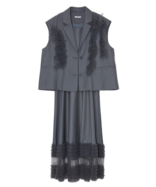 セール】【LEJA】チュールフリルセットアップドレスワンピース2点