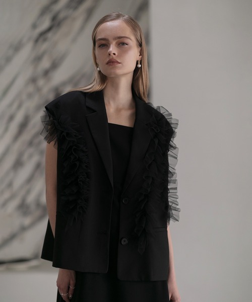 Leja（レジャ）の「【LEJA】チュールフリルセットアップドレスワンピース2点セット美脚効果結婚式 パーティードレス 成人式 二次会 同窓会 お呼ばれ オケージョン 20代 30代（ドレス・レディース・ブラック/ブルー/ピンク・SMALL/MEDIUM）」の5枚目の写真