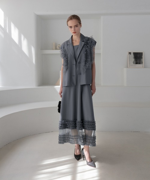 セール】【LEJA】チュールフリルセットアップドレスワンピース2点