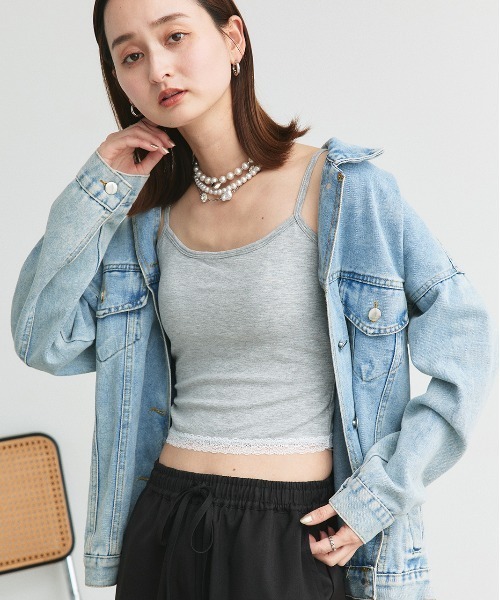 ad thie(アドティエ)の「カップ付き ヘムレースリブ キャミソール(キャミソール・レディース・オートミール/ライトイエロー/ブラック/ライトブルー・FREE)」の8枚目の写真