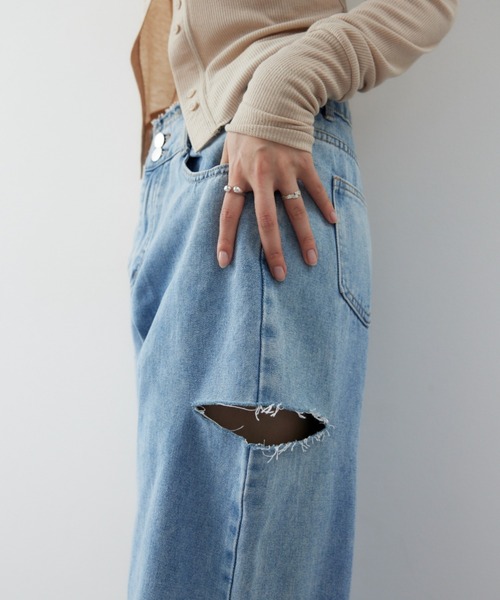 カットアウトベルトワイドデニム（デニムパンツ）｜HANNE（アン