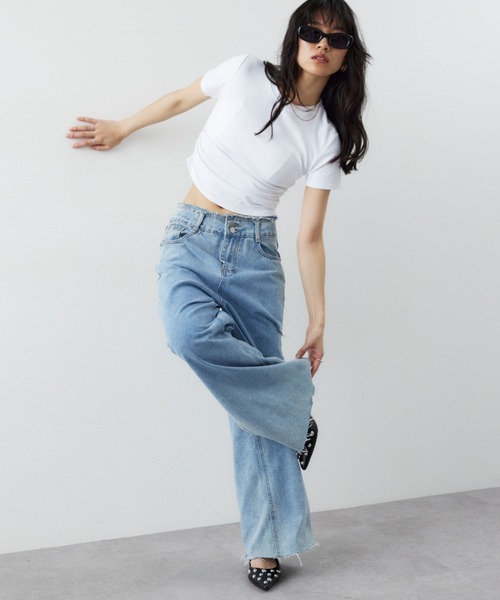 HANNE（アン）の「カットアウトベルトワイドデニム（デニムパンツ・レディース・ホワイト/ブルー・SMALL/MEDIUM）」の7枚目の写真