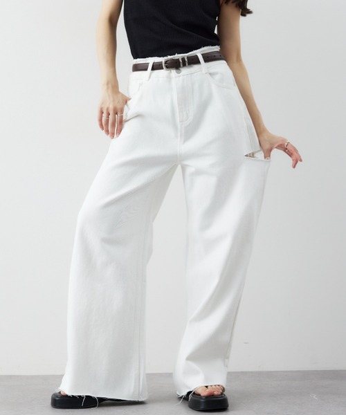 ann demeulemeester ホワイトデニムパンツ サイドライン Emma（SELECT LEVERY） ジーンズ デニム デニムパンツ ステッチ
