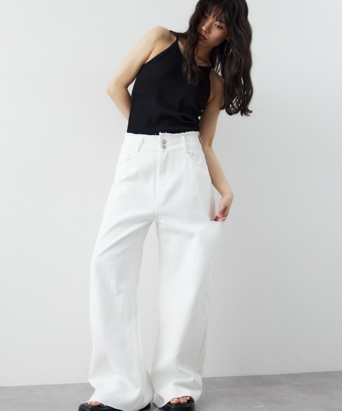 HANNE（アン）の「カットアウトベルトワイドデニム（デニムパンツ・レディース・ホワイト/ブルー・SMALL/MEDIUM）」の19枚目の写真