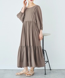 ICHI　定番ティアードワンピース　限定色ブラウン　人気 ICHI 定番ティアードワンピース 限定色ブラウン 人気