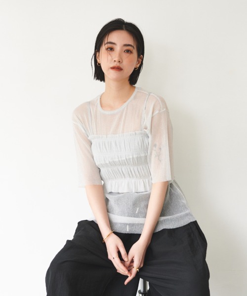 FMiBL（ファミル）の「レイヤードラメシアートップス（Tシャツ/カットソー・レディース・グリーン/ホワイト/グレー・FREE）」の12枚目の写真