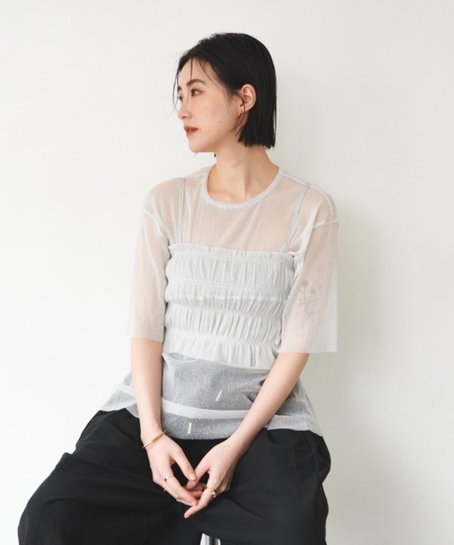 FMiBL（ファミル）の「レイヤードラメシアートップス（Tシャツ/カットソー・レディース・グリーン/ホワイト/グレー・FREE）」の16枚目の写真