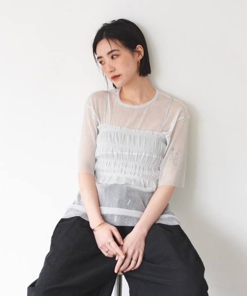 FMiBL（ファミル）の「レイヤードラメシアートップス（Tシャツ/カットソー・レディース・グリーン/ホワイト/グレー・FREE）」の18枚目の写真