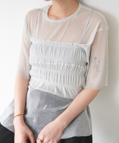 FMiBL（ファミル）の「レイヤードラメシアートップス（Tシャツ/カットソー・レディース・グリーン/ホワイト/グレー・FREE）」の20枚目の写真