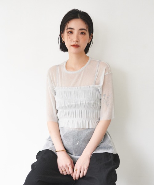 FMiBL（ファミル）の「レイヤードラメシアートップス（Tシャツ/カットソー・レディース・グリーン/ホワイト/グレー・FREE）」の17枚目の写真