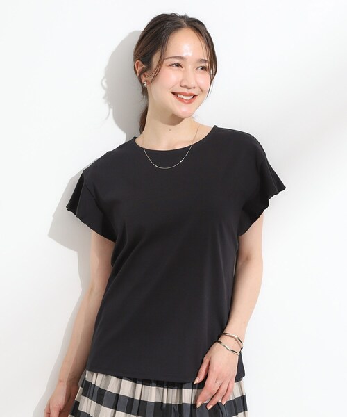 セール】【汗ジミ防止/ひんやり/UV】フリルスリーブTシャツ（T