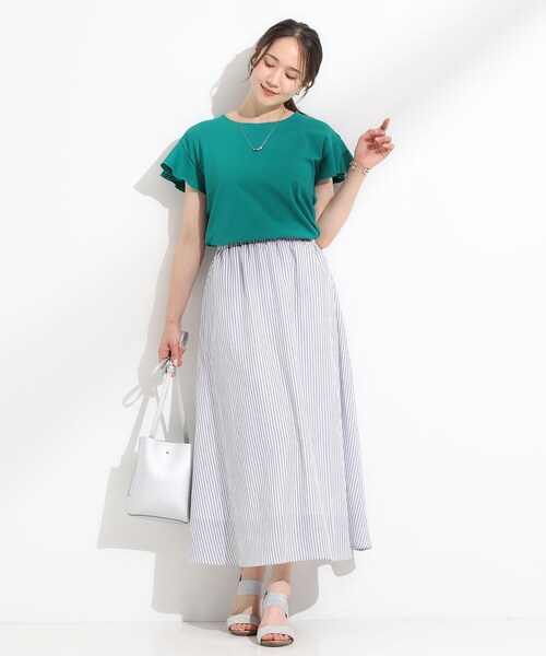 DRESKIP(ドレスキップ)の「【汗ジミ防止/ひんやり/UV】フリルスリーブTシャツ(Tシャツ/カットソー・レディース・ブラック/ダークブラウン/グリーン/オフホワイト・04/03/02/01)」の20枚目の写真