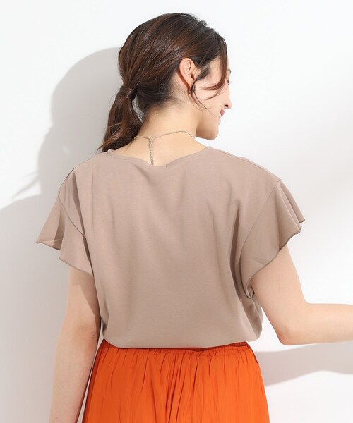 DRESKIP(ドレスキップ)の「【汗ジミ防止/ひんやり/UV】フリルスリーブTシャツ(Tシャツ/カットソー・レディース・ブラック/ダークブラウン/グリーン/オフホワイト・04/03/02/01)」の17枚目の写真