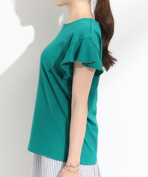 DRESKIP(ドレスキップ)の「【汗ジミ防止/ひんやり/UV】フリルスリーブTシャツ(Tシャツ/カットソー・レディース・ブラック/ダークブラウン/グリーン/オフホワイト・04/03/02/01)」の13枚目の写真