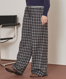 ウエストフリルチェックワイドパンツ