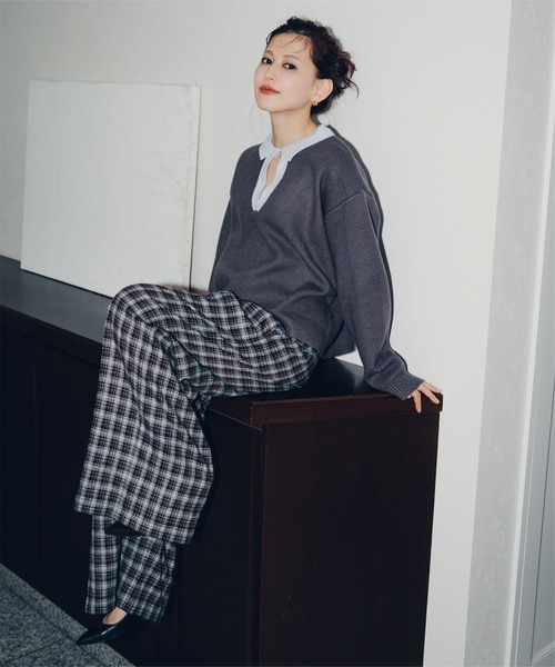 miette（ミエット）の「ウエストフリルチェックワイドパンツ（その他パンツ・レディース・ネイビー/ミント/キャメル・M/S）」の2枚目の写真