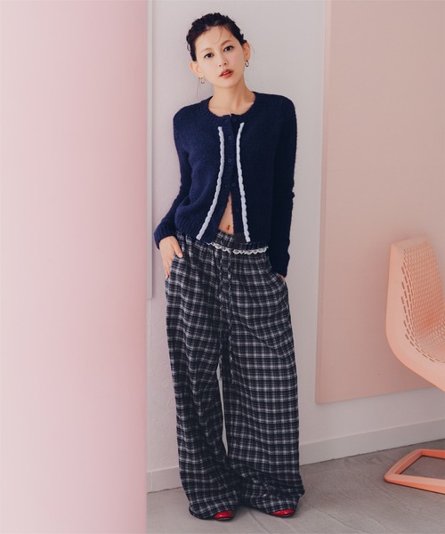 miette（ミエット）の「ウエストフリルチェックワイドパンツ（その他パンツ・レディース・ネイビー/ミント/キャメル・M/S）」の14枚目の写真