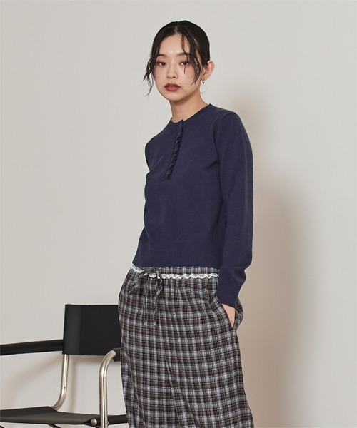 miette（ミエット）の「ウエストフリルチェックワイドパンツ（その他パンツ・レディース・ネイビー/ミント/キャメル・M/S）」の8枚目の写真