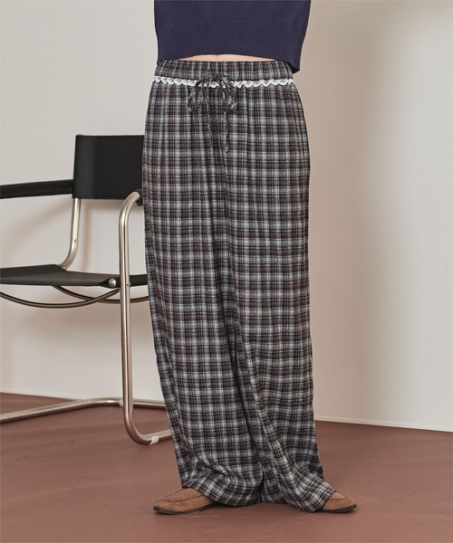 miette（ミエット）の「ウエストフリルチェックワイドパンツ（その他パンツ・レディース・ネイビー/ミント/キャメル・M/S）」の10枚目の写真
