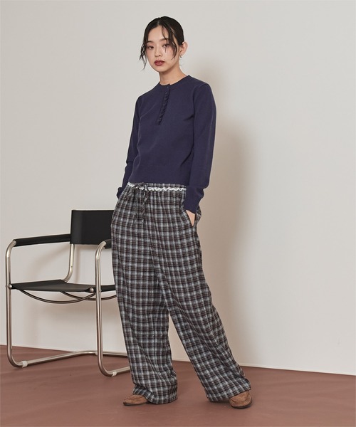 miette（ミエット）の「ウエストフリルチェックワイドパンツ（その他パンツ・レディース・ネイビー/ミント/キャメル・M/S）」の11枚目の写真