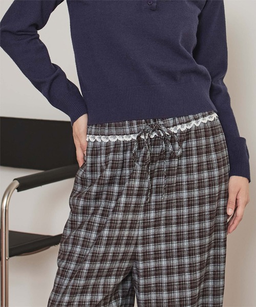 miette（ミエット）の「ウエストフリルチェックワイドパンツ（その他パンツ・レディース・ネイビー/ミント/キャメル・M/S）」の12枚目の写真
