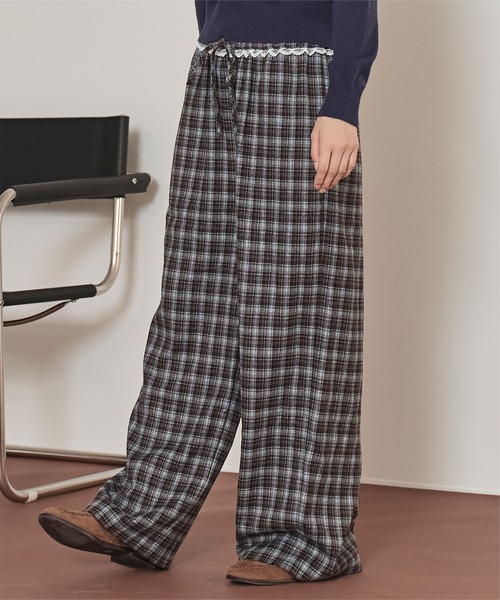 miette（ミエット）の「ウエストフリルチェックワイドパンツ（その他パンツ・レディース・ネイビー/ミント/キャメル・M/S）」の13枚目の写真