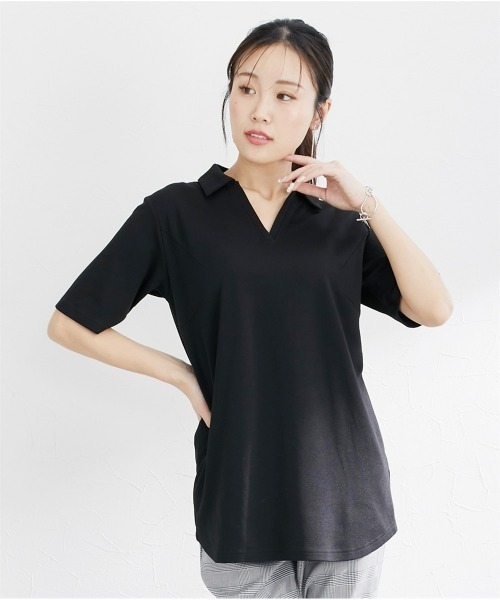 大きい胸専用】吸汗速乾・UVカットスキッパー襟ポロチュニック