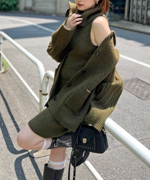 ステンカラーニットジャケットカーディガン（カーディガン