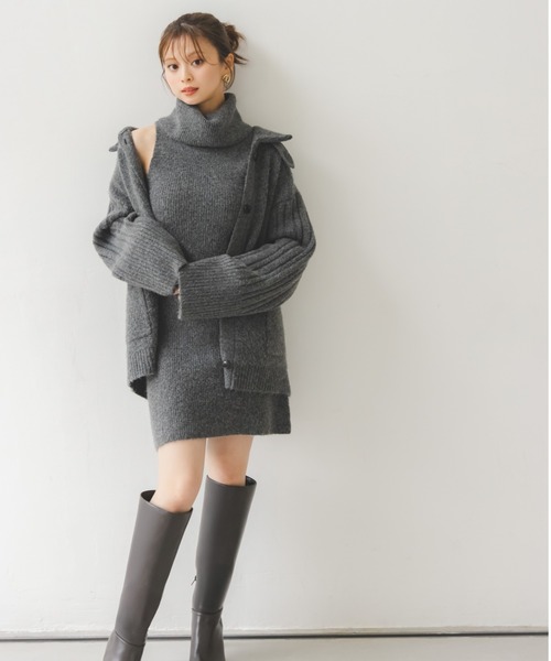 SNIDEL（スナイデル）の「ステンカラーニットジャケットカーディガン（カーディガン/ボレロ・レディース・オフホワイト/グレー/カーキ・F）」の5枚目の写真