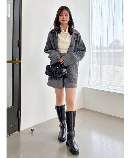 スナイデル ニットジャケット グレー 秋冬 ニットカーディガン SNIDEL スナイデル SNIDEL ステンカラーニットジャケットカーディガン （KKI