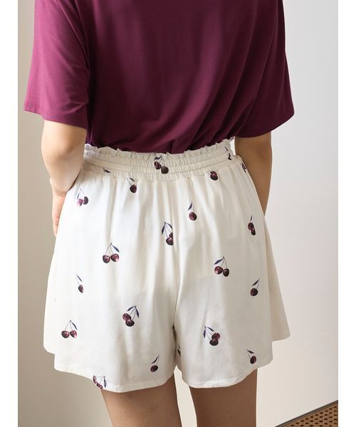 接触冷感 ジェラートピケ チェリー柄シャツ＆ショートパンツ ピンク 接触冷感】チェリー柄ショートパンツ（ルームウェア/パジャマ