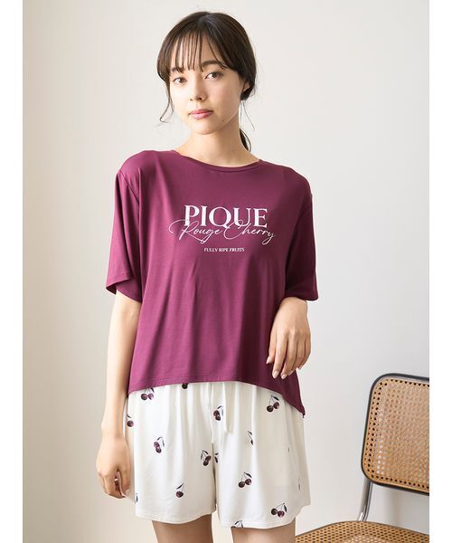 新作GELATO PIQUE チェリー柄ルームウェアセット M 接触冷感】チェリー柄ショートパンツ（ルームウェア/パジャマ