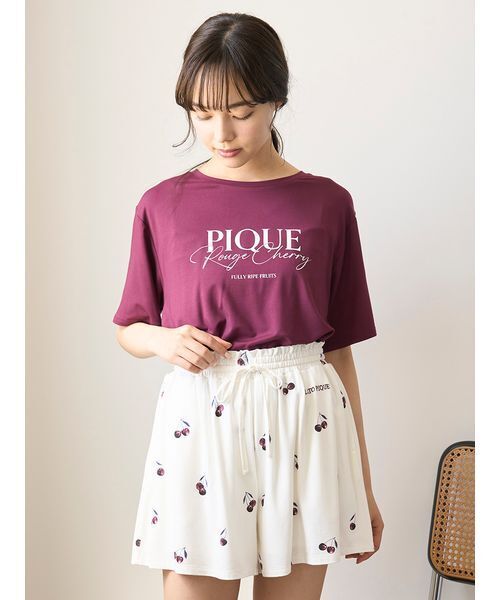 接触冷感 ジェラートピケ チェリー柄シャツ＆ショートパンツ オフホワイト 接触冷感】チェリー柄シャツ(シャツ)｜ルームウェア・パジャマ