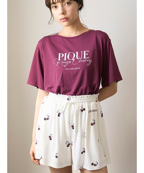 新作GELATO PIQUE チェリー柄ルームウェアセット M 接触冷感】チェリー柄ショートパンツ（ルームウェア/パジャマ