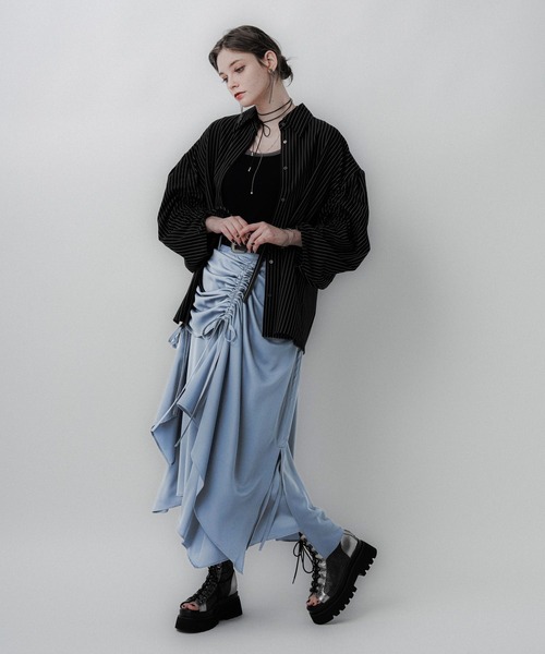 HARE（ハレ）の「サテンドロストイレヘムスカート(HARE)（スカート・レディース・ブラック/ライトブルー・FREE）」の12枚目の写真