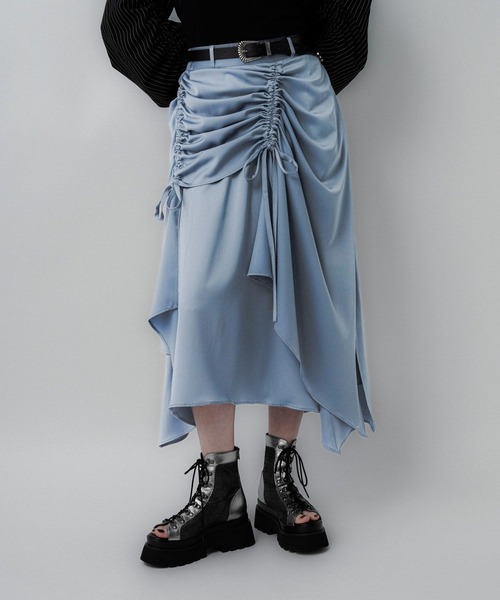 HARE サテンドロストイレヘムスカート　ライトブルー サテンドロストイレヘムスカート(HARE)（スカート）｜HARE（ハレ）の