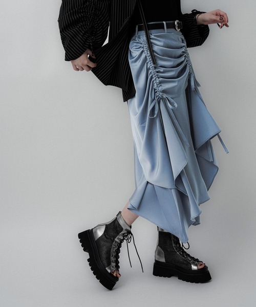 HARE（ハレ）の「サテンドロストイレヘムスカート(HARE)（スカート・レディース・ブラック/ライトブルー・FREE）」の10枚目の写真