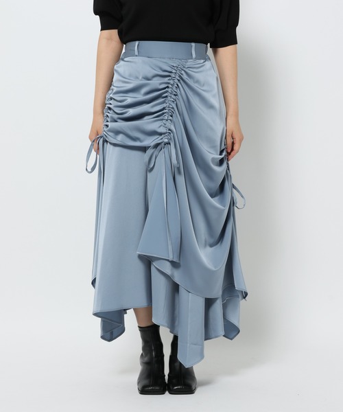 HARE サテンドロストイレヘムスカート　ライトブルー セール】サテンドロストイレヘムスカート(HARE)（スカート）｜HARE