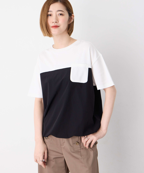 Petit Honfleur（プチオンフルール）の「【冷感】【UVカット】ドッキングポケットプルオーバー（Tシャツ/カットソー・レディース・ブラック/グレー・M/L）」の2枚目の写真