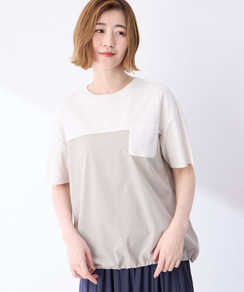 Petit Honfleur（プチオンフルール）の「【冷感】【UVカット】ドッキングポケットプルオーバー（Tシャツ/カットソー・レディース・ブラック/グレー・M/L）」の3枚目の写真