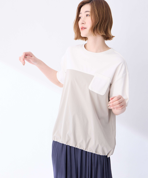 Petit Honfleur（プチオンフルール）の「【冷感】【UVカット】ドッキングポケットプルオーバー（Tシャツ/カットソー・レディース・ブラック/グレー・M/L）」の5枚目の写真