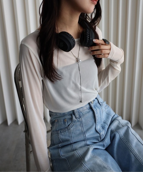 YENNA（イェンナ）の「【シアーロングスリーブTシャツ】レイヤードスタイル（Tシャツ/カットソー・レディース・ベージュ/ブラウン/アイボリー/ブラック・FREE）」の8枚目の写真